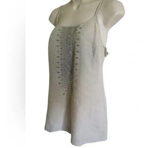 Eileen Fisher Top Womens Large Beige Organic Linen Sequin Boho Lagenlook 2318